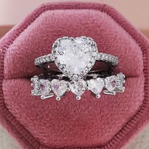 Heart-shaped Halo Ring 925 Silver Setting